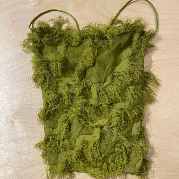 SHEIN Olive Green Fringed Crop Top Small (NN) - Picture 4 of 9